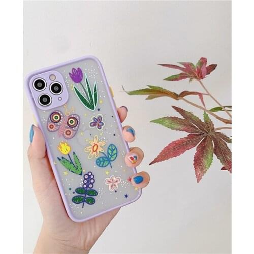 Luxury Star Flower Transparent Case for IPhone 11 Pro Max X XR XS Max 6s 7 8 Plus Floral Matte Bumper PC+TPU Back Cover Fundas