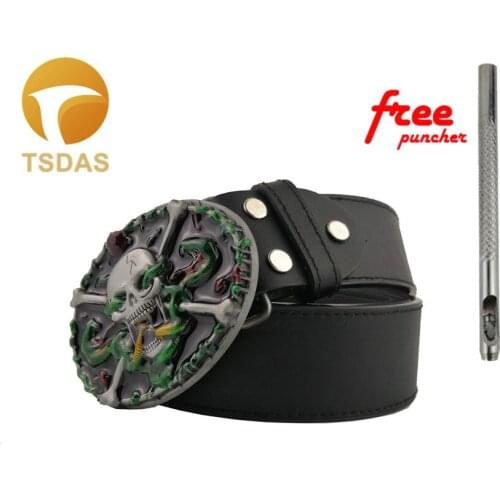 Skull Belt Buckle With Snakes Western Belt Buckle With Pewter Finish Suit For 3.8-4cm Belt Men Birthday Gift