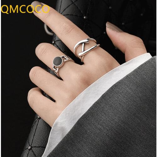 QMCOCO Minimalist 925 Silver Opening Rings for Women Couples Fashion Creative Geometric Birthday Party Jewelry Gifts