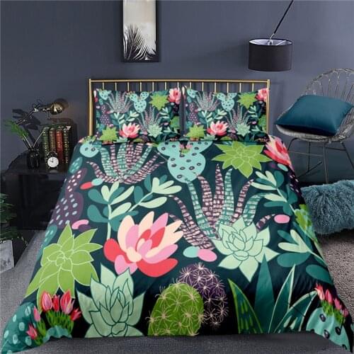 Luxury 3D Cactus Print 2/3Pcs Bedding Set Flower Plant Pattern Duvet Cover Pillowcase Home Textile Queen and King EU/US/AU Size