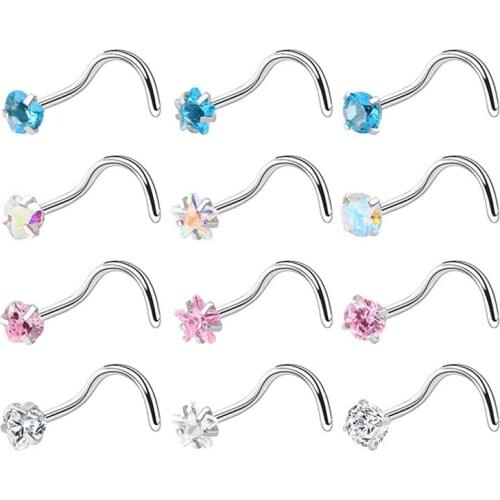 Stainless Steel Geometry Shape Nose Stud Punk Crystal Straight Stud Nose Piercing Nose Stud Nose Body Jewelry