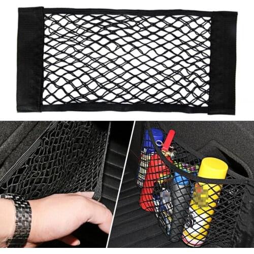 Car Rear Seat Storage Bag Trunk Mesh Auto Organizer Double-deck Elastic String Net Magic Sticker Pocket Bag Car Trunk Organizer