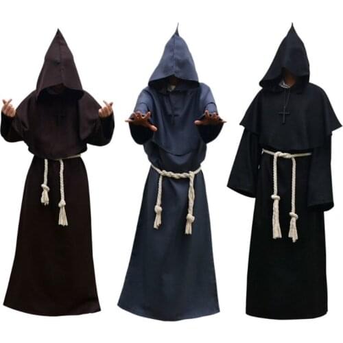 Unisex Halloween Robe Hooded Cloak Costume Cosplay Monk Suit Adult Role-playing Decoration Clothing