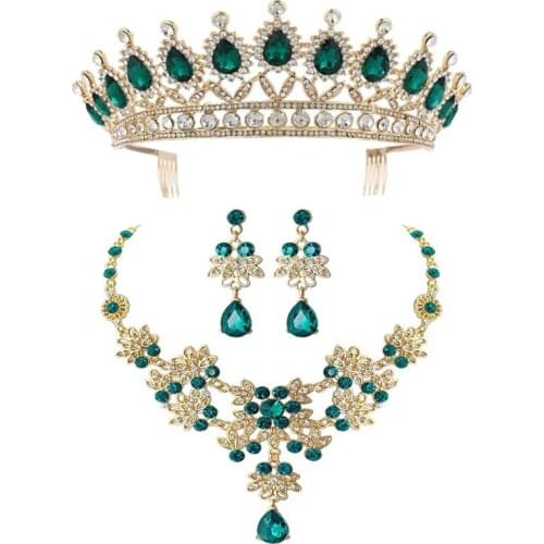 Green Bride Crown Hair Triple Wedding Garment Jewelry for Women