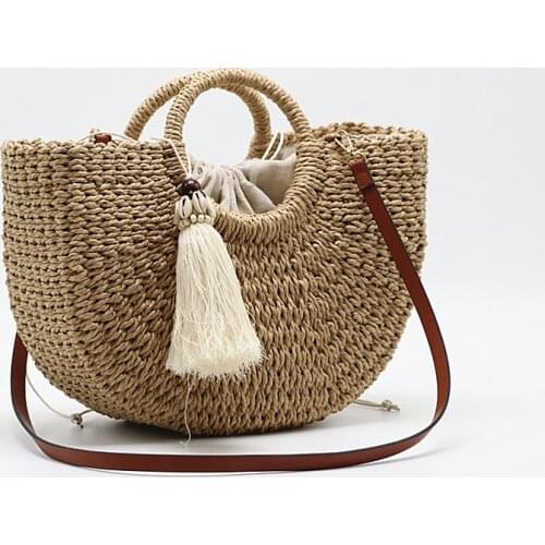 Womens Accessories Bags Spring / Summer 2020 New Fashion Casual Round Handle Thick Papyrus Woven Shopping Bag