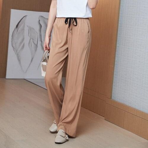 Copper spandex wide leg pants womens 2021 summer elastic high waist down casual versatile straight copper spandex pants