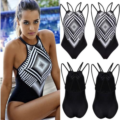 Women Summer One Piece Swimsuit Monokini Stripe Swimwear Push Up Padded Striped Bathing Suit