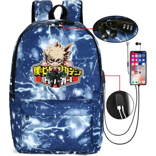 My Hero Academia Galaxy Women Backpack Anime School Bags Bakugou Katsuki Bookbag Anti Theft Bagpack USB Charging Laptop Backpack
