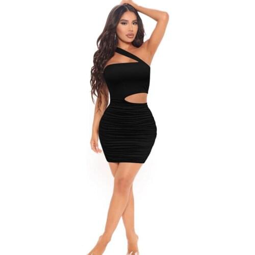 Women Sleeveless Sloping Shoulder Irregular Backless Dress Sexy Hollow out High Waist Bodycon Dress