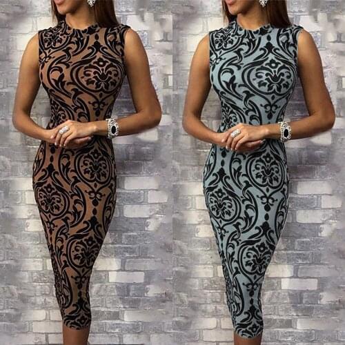 2020 Womens Bandage Bodycon New arrival O-neck sleeveless summer sexy print slim Evening Party Club Short Dress