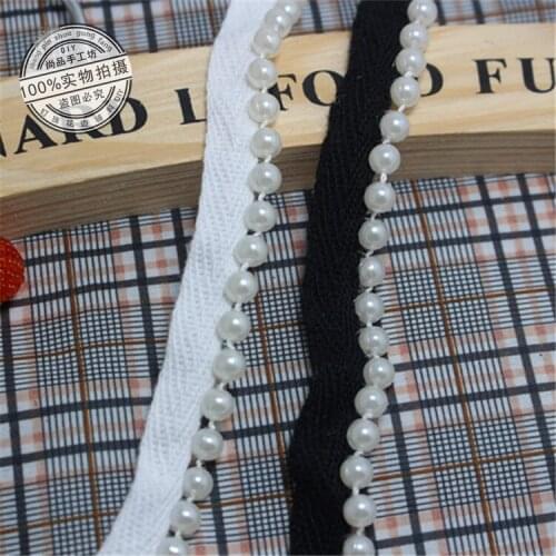 10Yards Sewing Accessories Black White 6mm Pearl Trim Bridal Beaded Rhinestone Lace Ribbon Appliques Belt For Wedding Dresses