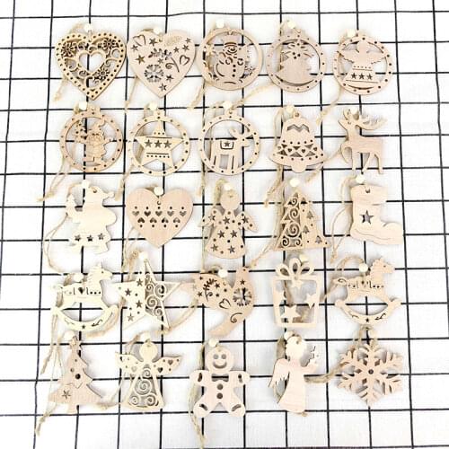 3pcs/lot Vintage Christmas Wooden Pendant Ornament Heart Angel Xmas Tree Hanging Decoration Navidad 2021 Kids Gift Wedding Decor