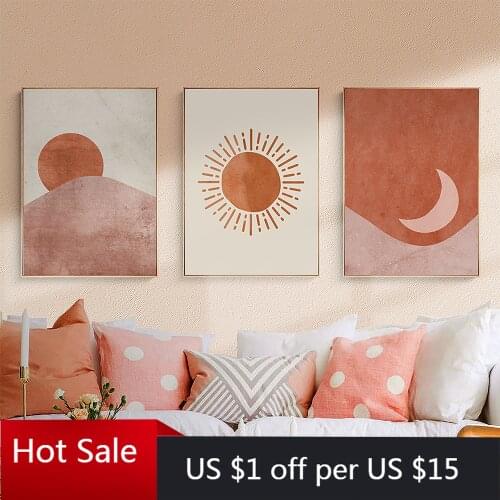 Abstract Boho Landscape Sun and Moon Scene Canvas Painting Wall Decor Art Prints Picture Poster for Living Home Room Decor