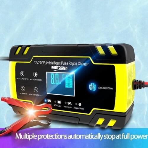 Anhtczyx Full Automatic Smart Battery Charger 12/24V 8A Pulse Repair Charger with LCD Digital Display Power Chargers