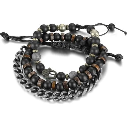 Metal Retro Alloy Hamsa Palm Matte Agate Bracelet Multilayer Mens Beaded Wenwan Bracelet B00511