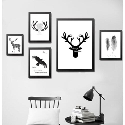 White Background Abstract Gray Elk Black Heads Canvas Painting Spray Color Wall Pictures Posters Living Children Room Decoration