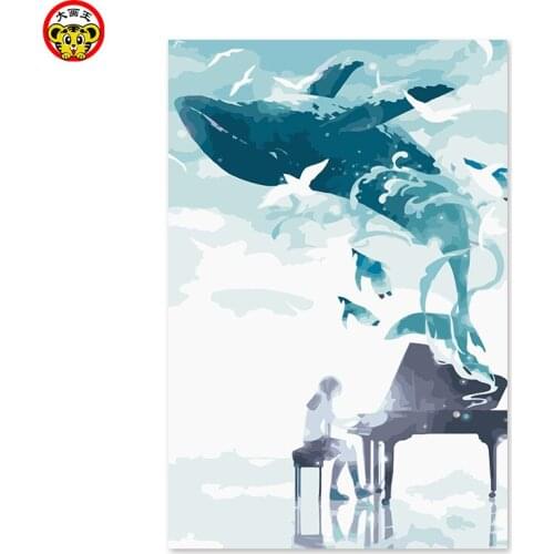 Large whale out of piano music Diy home decor oil painting by numbers drawing hand painted picture Wall Decor cartoon pictures