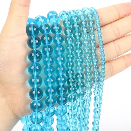 Natural Stone Beads Lake Blue Glass Charm Round Loose Beads for Jewelry Making Needlework Bracelet DIY 4/6/8/10/12 MM