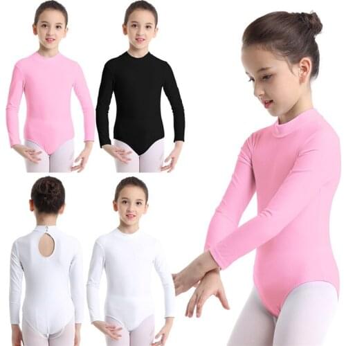 Kids Girls Mock Neck Long Sleeves Bodysuit Ballet Gymnastics Leotard Jumpsuit Childrens Dance Costume Dancewear for Girls Child
