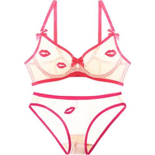 Bra Sexy Womens Trousers Lingerie Underwear Bra Embroidered Underwear Suit Ultra-thin Non-sponge Transparent Mesh Perspective