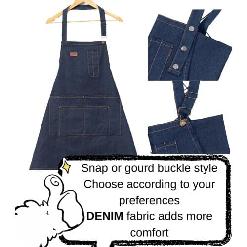 Blue denim apron Unisex thick wear-resistant soft and breathable optional snap or gourd buckle anti-dirty easy to clean
