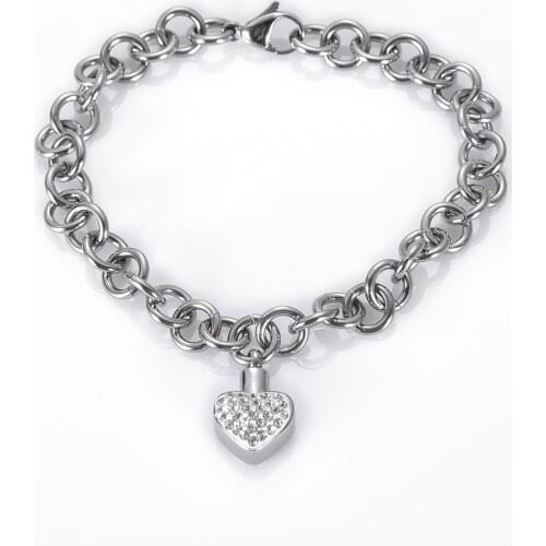 IJB5105 Stainless Steel Cremation Crystal Heart Shape Bracelet for Ashes Urn Keepsake Memorial Bangle for Women Jewelry