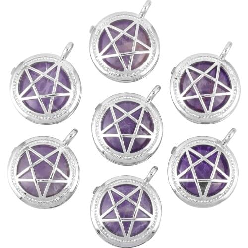 Healing Crystal Stone Diffuser Necklace Reiki Quartz Jewelry for Unisex, Pentagram Knot Locket Pendant with Chain