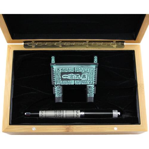Jinhao189 Vintage Black Ink Rollerball Pens with Ancient Chinese Quadripod Wood Case Luxury Business Gift Ballpoint Pens