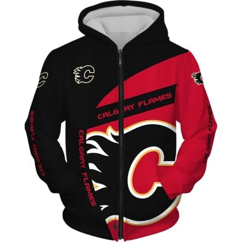 Calgary mens fashion Long sleeve 3D Flames Zip Hoodies Stitching design flame letter C printing Sweatshirt