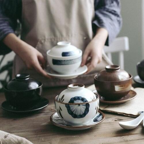 Japanese-style ceramic stew pot with lid, household steamed egg stew cup, small stewed birds nest cup, ceramic pot, soup cup, c