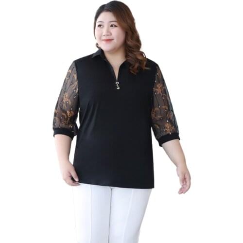 Summer Blouse Women Plus Size Tops Loose Casual Shirts Three Quarter Sleeve Blusas De Mujer T9283
