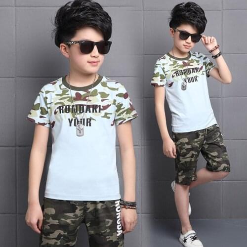 2019 Summer Boy Clothing Sets Toddler Big Kids Children Suit RONDAKI YOUR Camouflage T-Shirts + Shorts