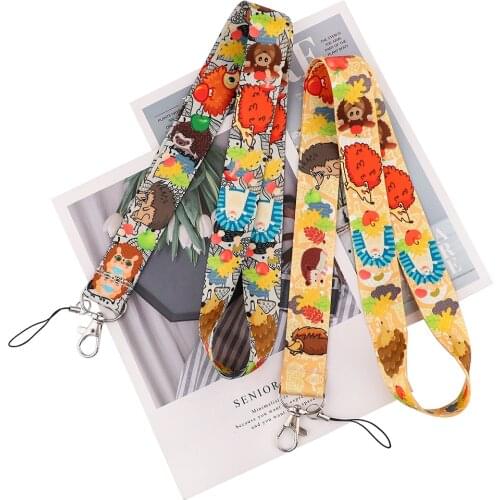 MD995 DMLSKY Cartoon Hedgehog Cute Lanyard Keychain keys Badge ID Mobile Phone Rope Kids Gifts Lanyard With Card Holder Cover