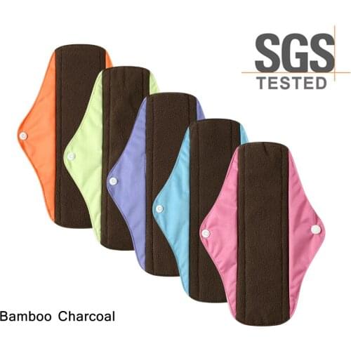 Ohbabyka Reusable Pads bamboo Charcoal Sanitary Pads Mama Menstrual Cotton Pads Washable Panty Liner Pads Health Femin 5PCS