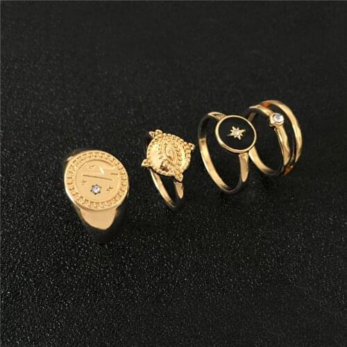 4 Pcs Gold Color Bohemian Rings Set Women Midi Finger Charm Unique Imitation Ring Anniversary Gift