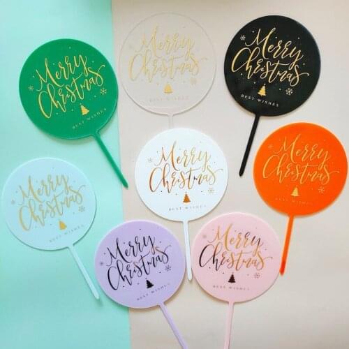 New Handwriting Acrylic Merry Christmas Cake Toppers Gold Xmas Cupcake Topper for Family Happy New Year Party Cake Decorations