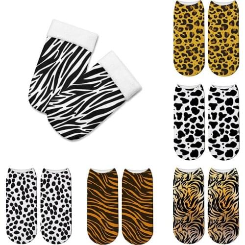 New 3D Printing Animal Women Socks Brand Fashion Leopard Socks Female Funny Novelty Low Cut Ankle Socks Calcetines Divertido