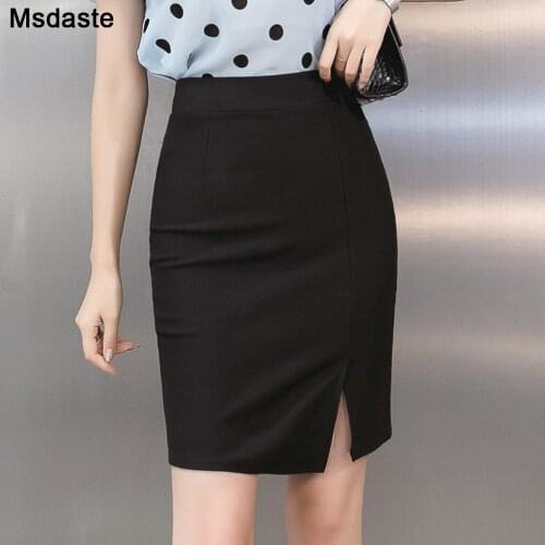 Office Lady Skirts Black Red Burgundy New Women Business Wear Ladies Work Split Stretch Hips-Wrapped Short Bodycon Pencil Skirt