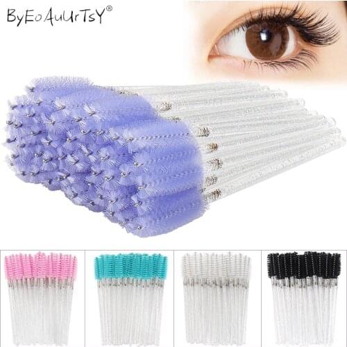 50pcs/pack Shiny Eyelash Brushes Applicator Mascara Wands Makeup Eyebrow Comb Eye Brush Disposable Applicators Makeup Tool