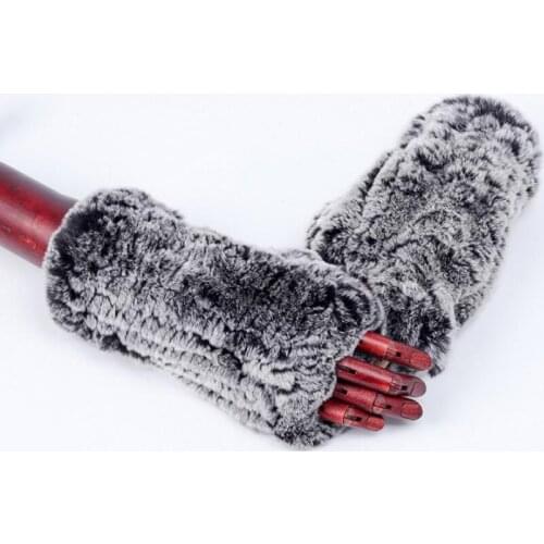 Fingerless Gloves of Real Rex Rabbit Fur Mittens Womens Winter Warm Soft Furry Hand Warmer M11