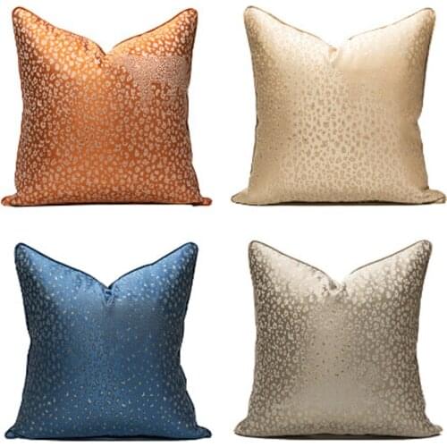Luxury satin leopard jacquard home sofa decor cushion cover orange blue embroidery throw pillow cover offcie hotel pillowcase