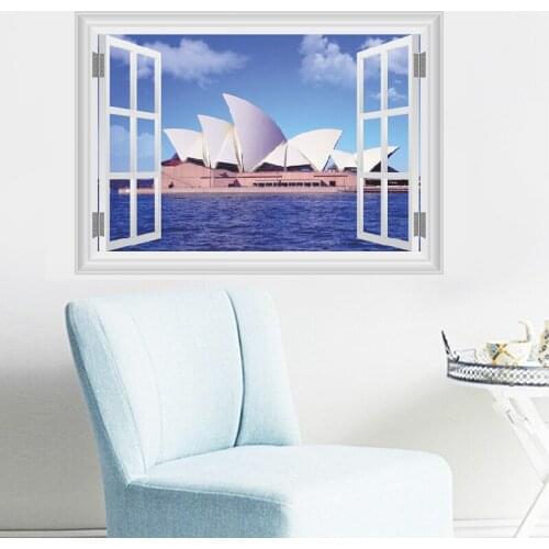 Sydney Opera House Wall Stickers For Living Room Decorations City Scenery Adesivos De Parede 3D Fake Window Decals Mural Art