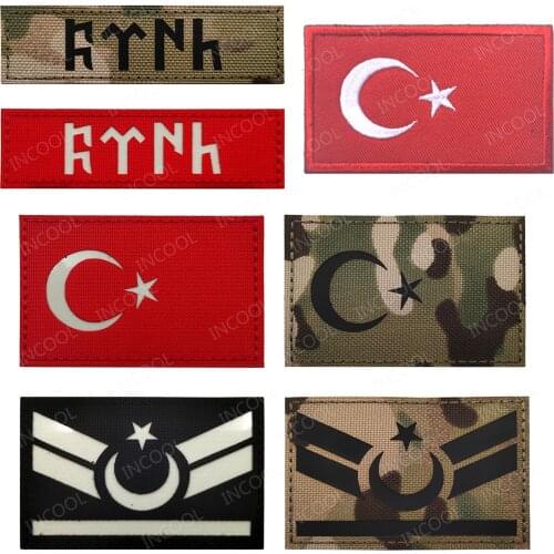Turkey Turkish Flag Infrared IR TUR TURK Flags Reflective Patches Tactical Military Skull Armband Embroidery Badges Glow In Dark