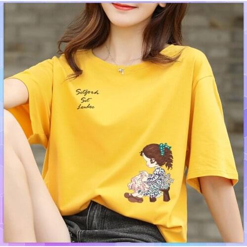 Funny Anime Print Oversized T-shirt Short-sleeved Top Women 2021 Summer Korean Tshirt Femme Loose Tops Plus Size 3XL White Shirt
