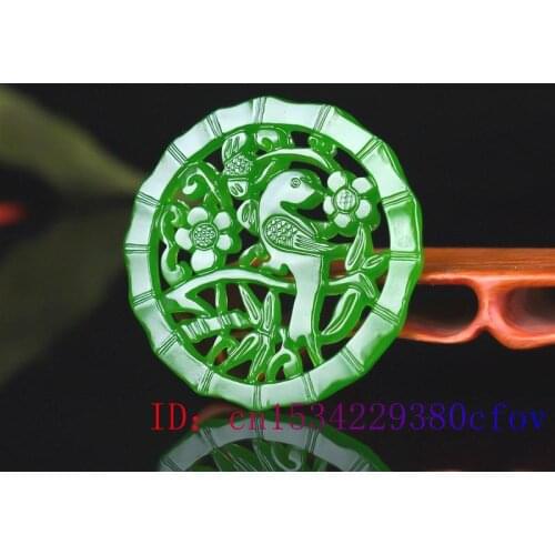Green Jade bird Pendant Gifts Double-sided Natural Charm Necklace Jewelry Women Fashion Carved Chinese Amulet