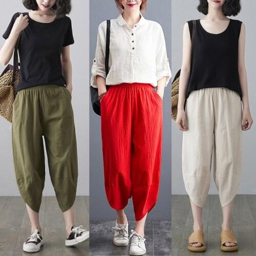 Women Pants Cotton Linen Comfortable Loose Pants Breathable Clothes Fashion Special Wide Leg Pants Ethnic Style Mid-rised