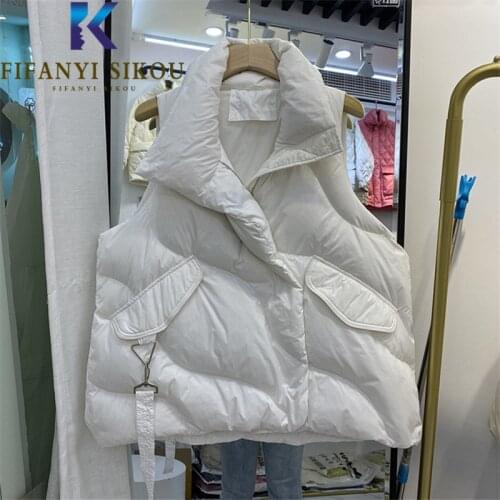 White Down Vest Women Sleeveless Jacket 2021 New Winter Thick Warm Fashion Vest Coat Stand Collar Loose Casual Waistcoat Female