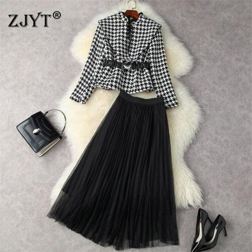 Fashion Autumn Winter Women Two Piece Dress Set Vintage Office Lady Outfit Long Sleeve Tweed Woolen Jacket Coat Suits with Skirt