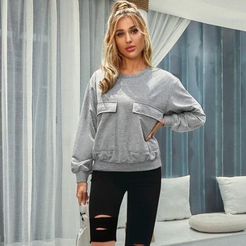 Autumn Winter Womens Sweatshirt Casual Solid Color Hooded Pocket Long Sleeve Pullover Streetwear