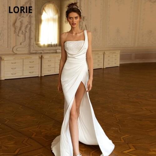 LORIE Vintage Wedding Dresses One Shoulder Sequins High Side Split Simple Beach A-Line Boho Bride Gown 2021 vestidos de novia